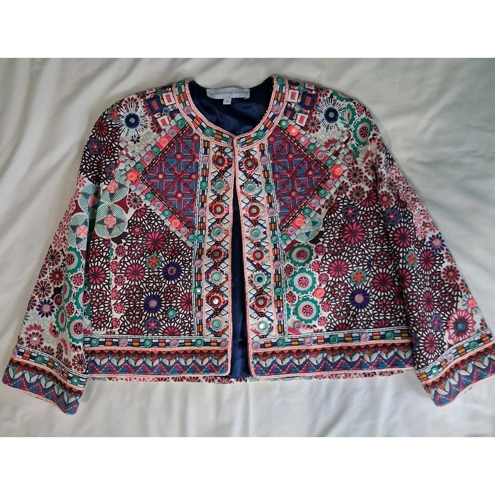 CHRISTOPHE SAUVAT Embroidered Multicolor Cropped Jacket